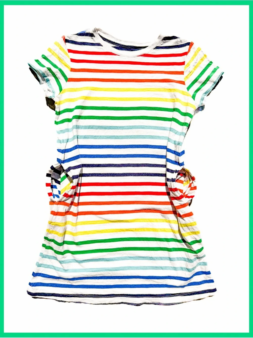 FLAWED DISCOUNT Primary Rainbow Stripe T-Shirt Dress Kid's Size 7-8 Jersey Girl - Picture 1 of 9